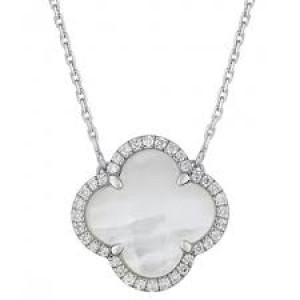White gold mother of pearl and diamonds necklace